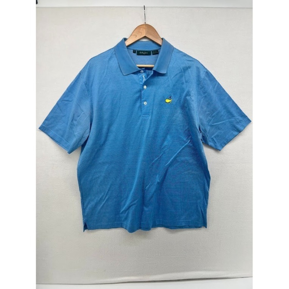 Bobby Jones Men's Masters Golf Polo Size Large Blue Dots Short Sleeve Collared